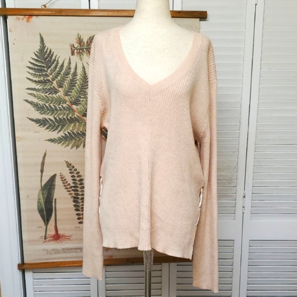 NWT John + Jen Women's Cream Knit Sweater With Lace Up Lattice Sides .